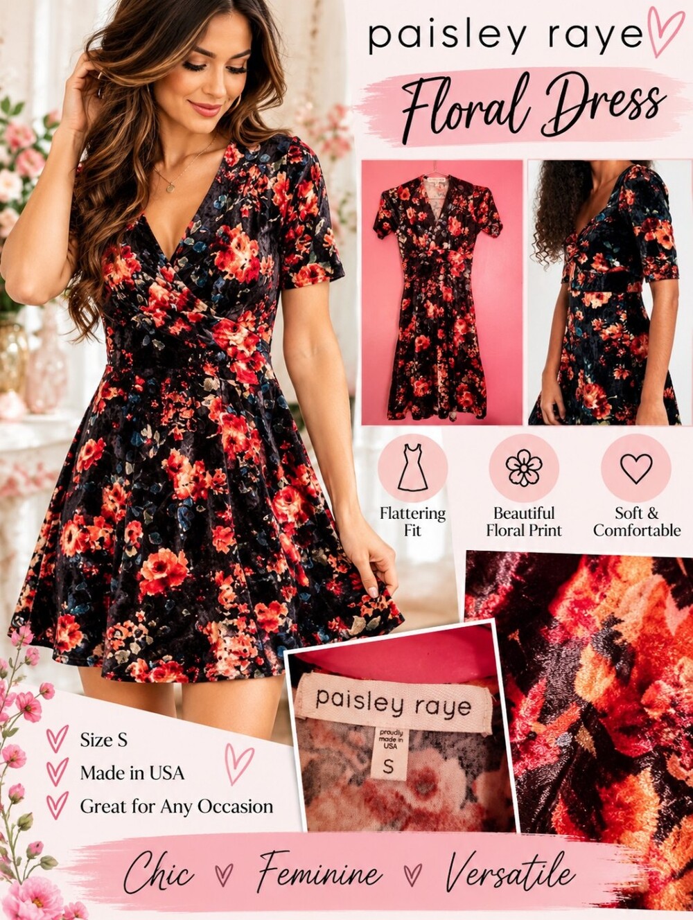 Floral Midi Dress - Black and Red